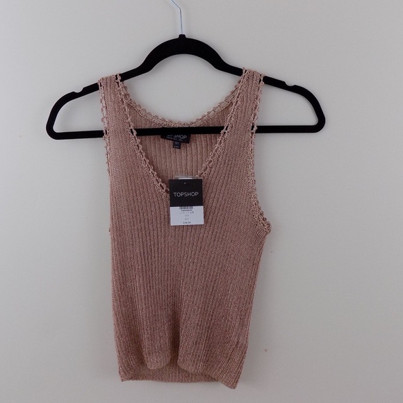 Topshop Tops - Topshop Rose Gold Metal Ribbed Top